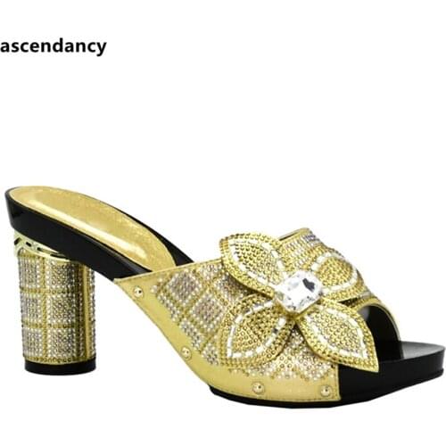 New Arrival Large Size 43 Rhinestone Women Wedding Shoes Elegant Ladies Shoe for Party Nigerian Women Slip on High Heels Slipper