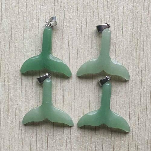 New fashion beautiful natural green aventurine carving fish tail pendants for jewelry marking 4pcs/lot Wholesale free shipping
