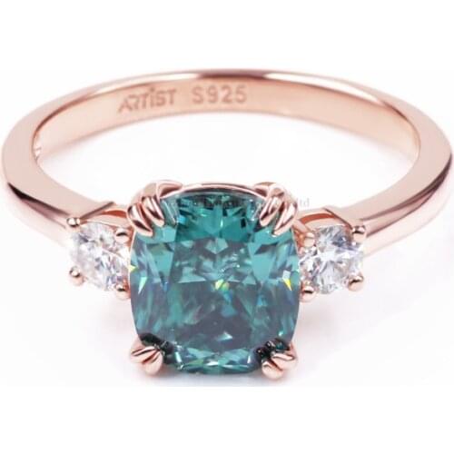 Tianyu Gems Cushion Moissanite Engagement Ring 7x8mm 1.7ct Stuning Blue Green White Stone Color Silver Rings Jewelry for Women