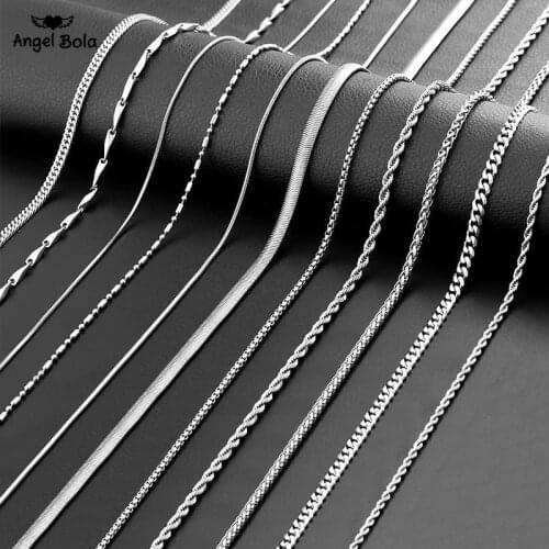 Chain Necklaces for Men Stainless Steel Rolo Wheat Box Snake Chains Mens Necklace Round Beads for Pendant Accessories