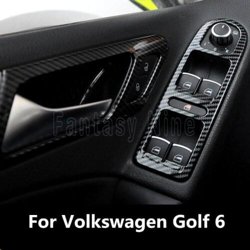 Carbon Fiber Printed Car Window Control Door Handle Panel Cover Moulding Trim for Volkswagen Golf 6 2009 2010 2011 2012 Styling