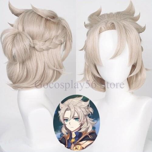 Genshin Impact Albedo Wig Cosplay Heat Resistant Synthetic Hair Halloween Christmas Role Play Short Hair for Unisex Adult Men