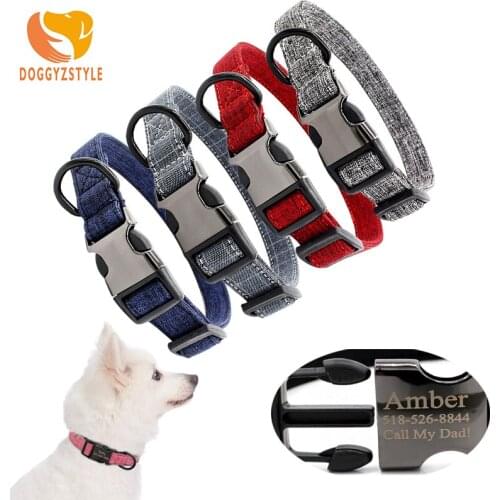 Personalized Dog Collars adjustable Soft Canvas Custom Dog Collar Name ID Tags For Cat puppy Large Dogs collar Pet Accessories