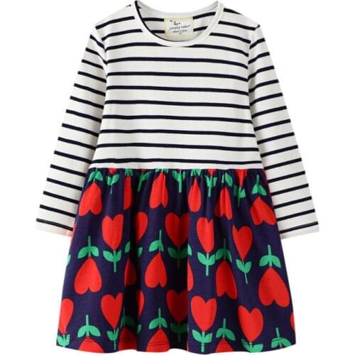 Jumping Meters Stripe Princess Long Sleeve Dress for Autumn Spring Kids Cotton Clothes Kids Girls Dresses