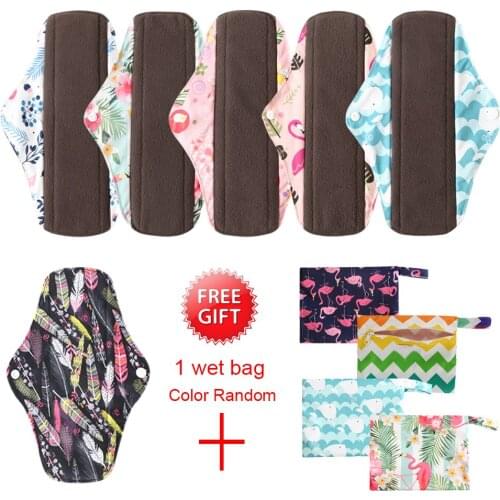 Physiological Women Reusable Menstrual Pads Soft Hygiene Absorbent Period Panty Liner Washable 6PCS Cloth Sanitary Pads+1Wet Bag