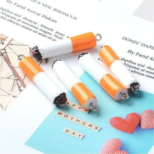 10pcs/pack Cigarette Smoking Resin Charms for Jewelry Making Keychain Earring DIY Golden Base 40*8mm