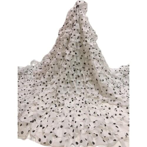Black Dots Sales 3D Flowers Washable Embroidered Tulle Material African French Guipure Lace Fabirc for Fashion Skirt Show Dress