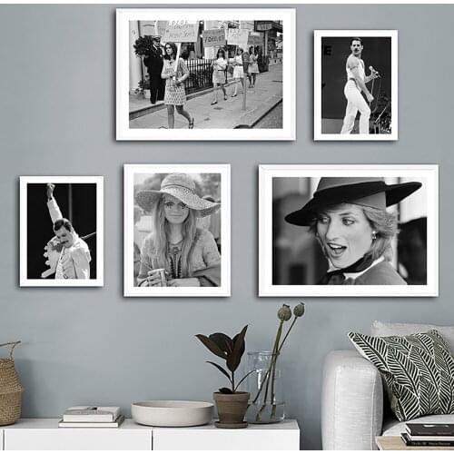 Retro Black White Hippy Lady Dance Perform Rock Band James Park Wall Art Prints Wales Skirts Poster Canvas Painting Home Decor