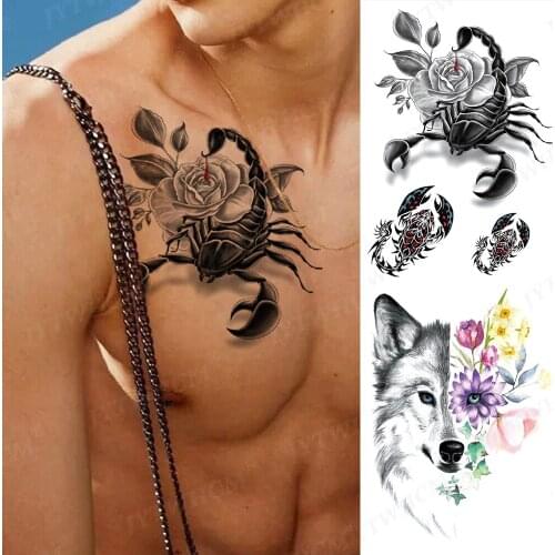 Scorpion Translation Tattoo Sleeve Stickers Impermeables Waterproof Geometric Fake Tattoo Edge Flower Waterproof Tattoo on Body