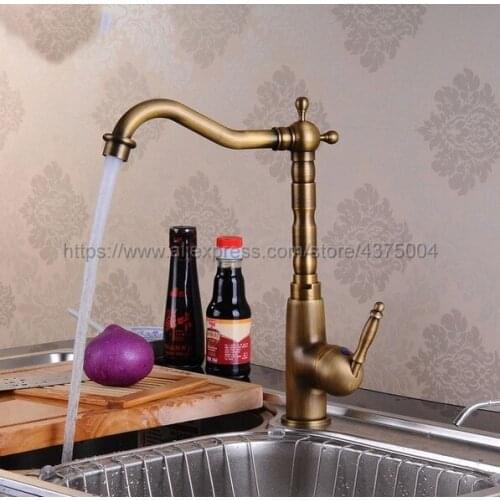 Deck Mounted Antique Brass Single Handle Hole kitchen Sink Mixer Faucet Hot and Cold Water Mixer Tap Nnf005