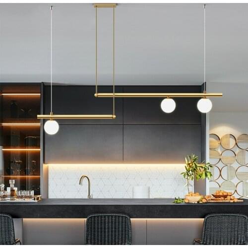 LED Modern Pendant Lights Golden Glass Ball Kitchen Hanging Lamp Long Pole Designer Pedant Lamps Minimalist Bedroom Decor Lights