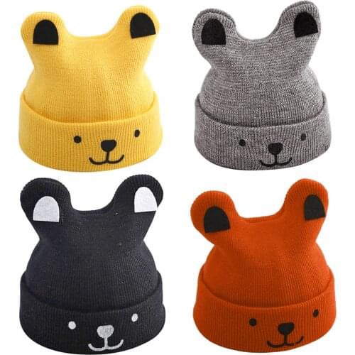 Cute Cartoon Cat Ear Hat Winter Autumn Warm Embroidered Baby Hat Knitted Boys Girls Children Beanie Hat Детские шапки