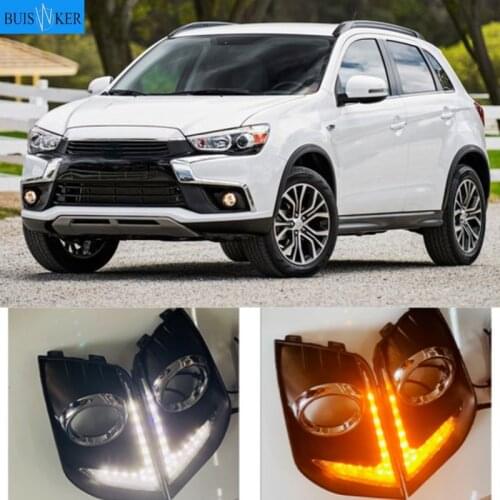 LED Daytime Running Lights For Mitsubishi Outlander Sport ASX RVR 2016 2017 2018 2019 DRL Fog lamp cover with yellow signal