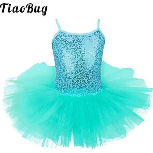 TiaoBug Kids Girls Sequined Tutu Ballet Dance Leotard Dress Fancy Costume Dancewear