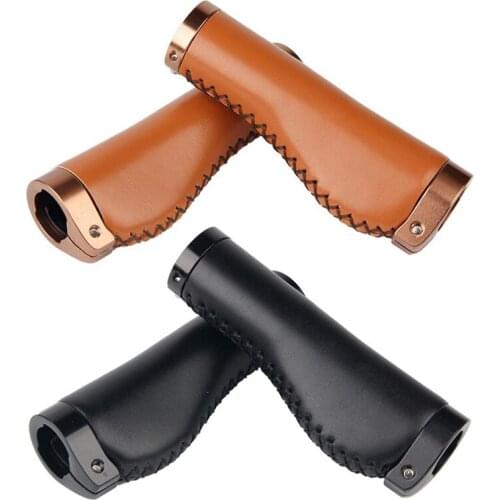 Comfortable Durable PU Bicycle Grips Retro Bike Mountain Bicycle Folding Bicycle Grip Handle PU Leather Lockable Grips
