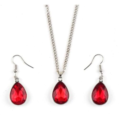 1set Vintage Water drop Pendant Necklace & earrings Fashion Jewelry red