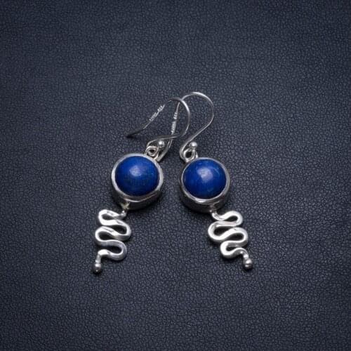 Natural Lapis Lazuli Snke Handmade Vintage 925 Sterling Silver Earrings 1 1/2" T5055