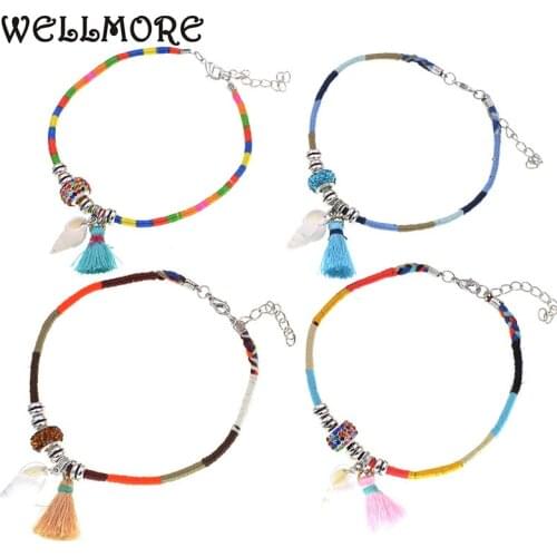 WELLMORE Bohemian Anklets for Women Girls Foot Jewelry Holiday Beach Barefoot Sandals Bracelet Anklet strap Shell Tassel Anklet
