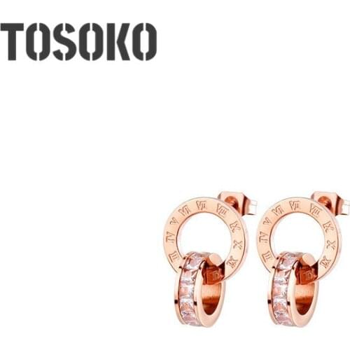 TOSOKO Stainless Steel Jewelry Hollow Disc Clavicle Chain Roman Numeral Zircon Lucky Necklace Women Fashion Jewelry Gift BSF297