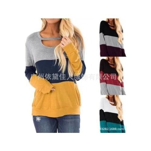 T Shirt Women 2021 New Fashion Hot Style Color Long Sleeve Patchwork Round Neck Long Sleeve T-shirt t-shirt YDJR9031