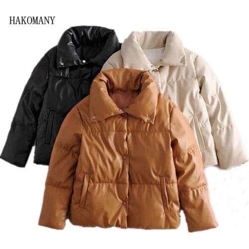 2020 Winter Lapel PU Parka Coat Women Long sleeve Stay Warm Leather Jacket Short Outerwear