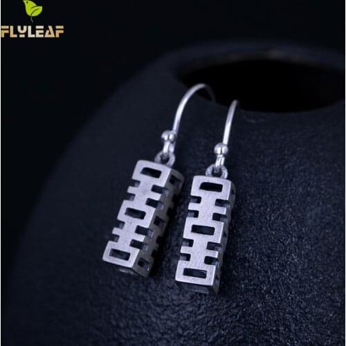 Flyleaf Lucky Meaning Chinese Character Dangle Earrings For Women 100% 925 Sterling Silver Vintage Style Jewelry