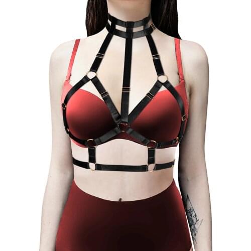Fetish Women Body Harness Sexy Goth Harness Crop Top Bondage Erotic Lingerie Cage Bra Chest Bandage Belt Halter Suspender Corset
