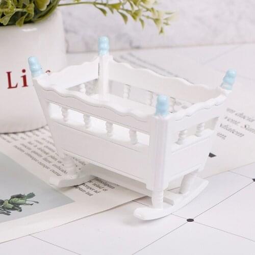 1 pc 1:12 DollHouse Miniature Wooden Nursery Cradle Baby Crib Dolls Furniture White Wooden Cardle Baby Bed Kids Toys