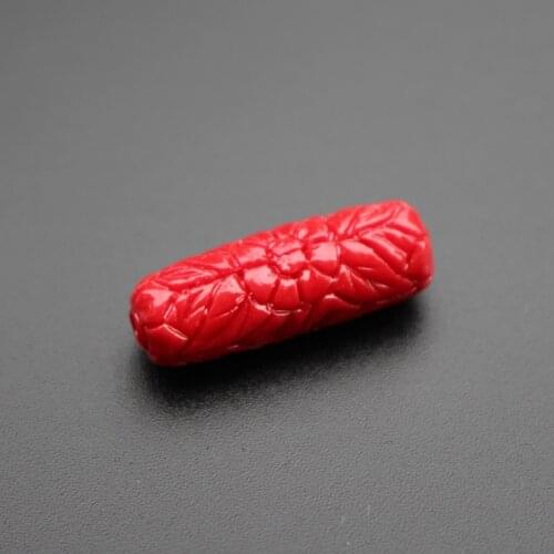10Pcs Red Color Cylindrical Shape 8mm*25mm Artificial Coral beads Carved Flower beads Cabochon for Jewelry making