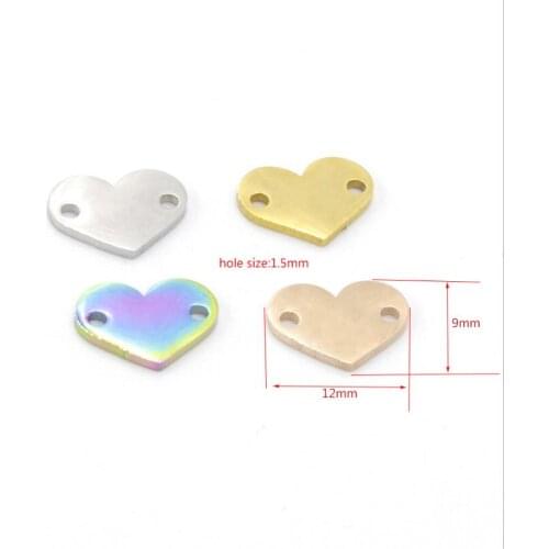 10pcs/Lot Full Mirror Polish Effect Stainless Steel Mini Heart Charms 2 Inner Holes DIY Connector For Making Brracelet 5 Colors