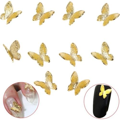 10pcs/lot Alloy 3d Nail Charms Jewelry Glitter Alloy Glitter Butterfly Nail Art Beauty Gold Butterfly Nail Art Decorations