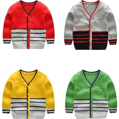 2018 Winter Kids Cardigan Sweater V-neck Casual Knitted Cardigan Stripe Baby Boy Knitted Cardigan Infantil