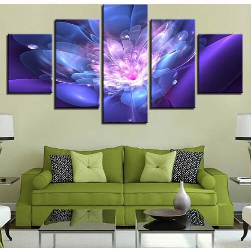 No Framed Luminous Colorful Flower 5 Pcs Canvas Picture Print Wall Art Canvas Painting Wall Decor for Living Room