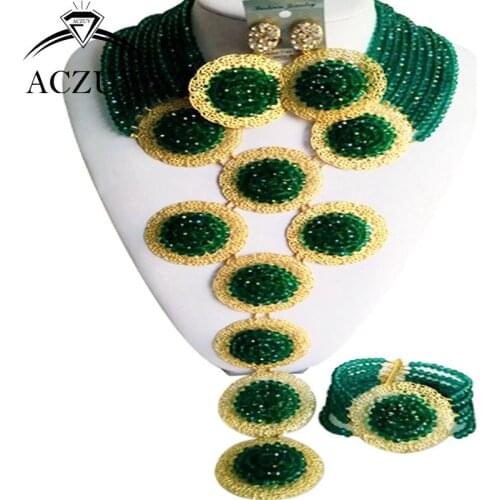 ACZUV Brand High Quality African Jewelry Set Crystal Army Green Nigerian Wedding Beads A10R024