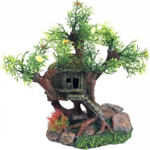 Fish tank landscaping creative resin decoration tree stump flowers and plants accessories with hidden holes aquarium ornaments