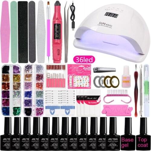 New Arrivel Electric Nail Drill UV LED Lamp Dryer with 12pcs Nail Gel Polish Kit Soak Off Manicure Tools Set