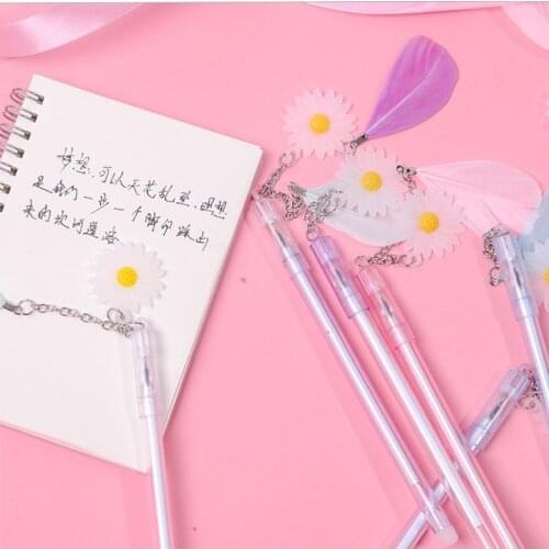Free shipping 30pcs Cute Daisy Feather Gel Pen 0.38mm student School Office Supplies Stationery Gift