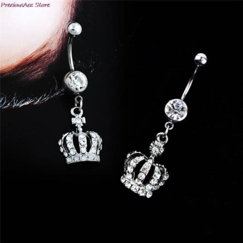 1 Piece Women Imperial crown belly button ring body piercing jewelry navel surgical steel bar