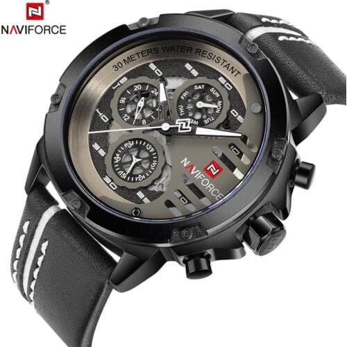 NAVIFORCE Mens Watches Top Brand Luxury Waterproof 24 hour Date Quartz Watch Man Leather Sport Wrist Watch Men Drop Shipping