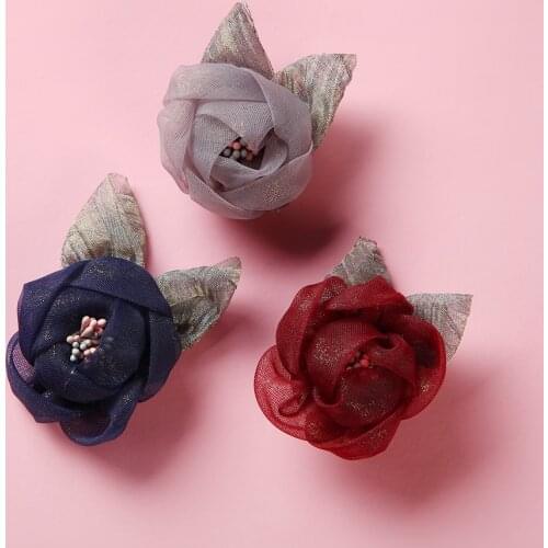 Lace Flowers Baby Girls Headband with Leaf Baby Hair Pin without Clips Cute Fabric Rose Flowers for Children Hair Accessories