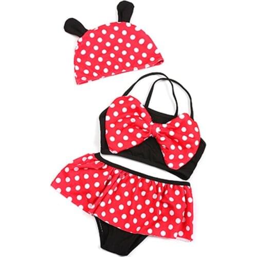 Baby Swimwear For Girls Children Swimsuit Set Sweet Polka Dot Two Pieces Swimsuit & Swim Cap For 10- 15kg Baby Swimming Clothing