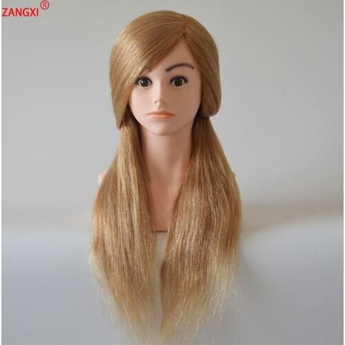 27# Gold 100% Human Hair Mannequin Head High Grade Doll Head For Beauty Hairstyle Women Hairdresser Training Head With Shoulder