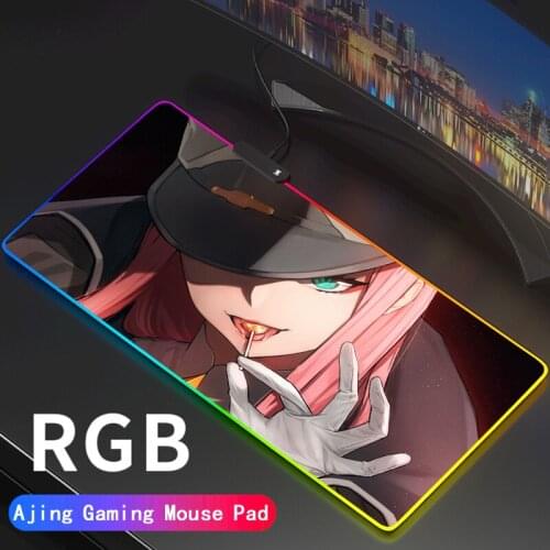Zero Two Large Darling In The Franxx RGB Gaming Mouse Pad Anti-Slip Rubber Base Computer Keyboard LED MousePad For PC Desk