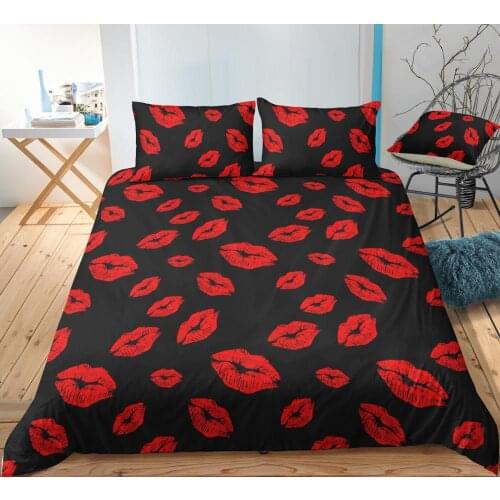3D Printed Red Lips Bedding Set Queen Cute Duvet Cover Bedclothes 2/3 Pcs Home Textiles Luxury Bedspread Comforter Bed Set