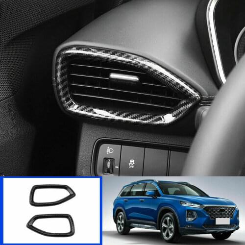 For Hyundai Santa Fe 2019 2020 Carbon Fiber Look Dashboard Air Vent Frame Cover Car modification Auto parts