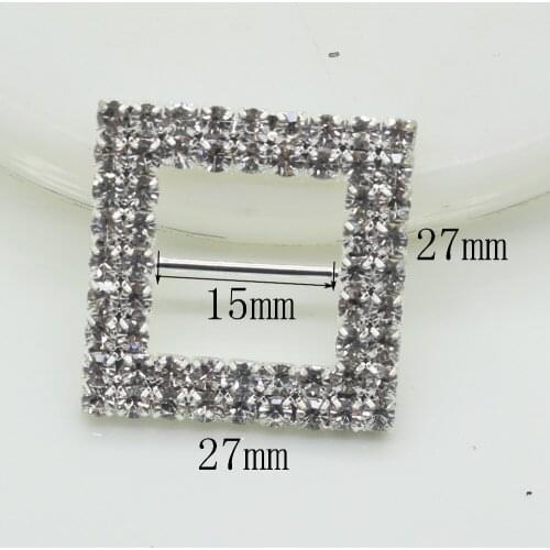 Square 27*27MM Double row Stunning clear rhinestone Buckles Rhinestone Belts Buckles Invitation Ribbon Slider Wedding decoration