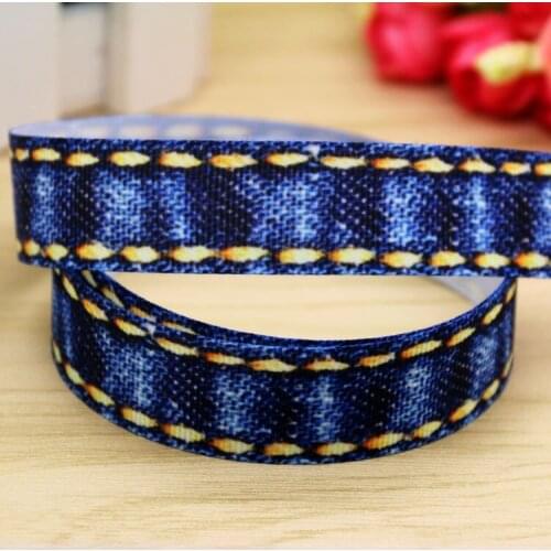 7/8'' Free shipping jeans printed grosgrain ribbon hairbow headwear party decoration diy wholesale OEM 22mm P5927