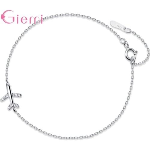 Cute Simple 925 Sterling Silver Jewelry Bracelet Female Crystal Aircraft Airplane Bracelet Temperament Hand Jewelry Gift Women