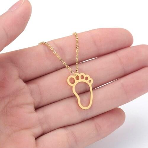 Trendy Stainless Steel Necklace Cute Baby Foot Feet Pendant & Necklaces Female Lovely Mom Jewelery Gold Color Custom Necklace