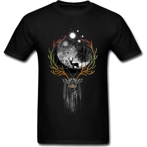 Mens Cotton Short Sleeve Deer To Dream Moonlight T Shirts Adult Tops & Tees Printed Round Collar Tops Shirts Drop Shipping